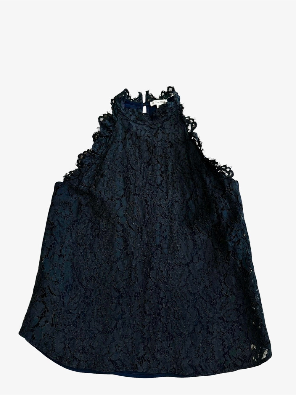 Olivia Grey Lace Overlay Navy  Halter Top Size Medium